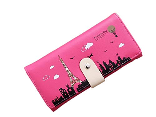 Preisvergleich Produktbild YHGYhbhn Groß Frauen Eiffelturm Lange Brieftasche für Geld Kreditkarteninhaber Geldbörse (Rose Red)