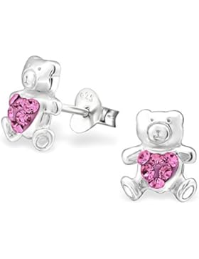 Kinder-Ohrringe aus Sterling-Silber 925/000und Kristall Rosa–Bär