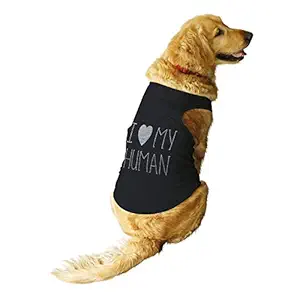 Ruse. Pet I Love My Human Foil Edition Round Neck Sleeveless Vest Tank T-Shirt/Tees for Dog Clothes Summer Apparel./X-Large (Full Grown Retrievers, Labs etc.)