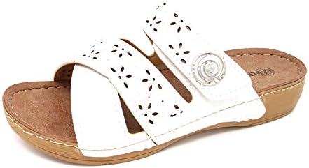 Geezer Ladies/Womans Murcia Open Toe No Toe-Post Lightweight Summer Slider Mule Sandal in Black or White Size 3,4,5,6,7,8
