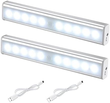 Motion Sensor Light, Carryme [2 Pack] 10 LED Long Life Cordless USB Rechargeable PIR Motion Activated LED Night Light with Magnet Adhesive Strap, Wirless Kids Safe Desk Lights DIY Wall Lamps Stick-Anywhere Indoors for Hallway, Stairs, Bedroom, Nursery, Bathroom, Kitchen,Cabinet,Closet,Wardrobe,Cupboard,Basement,Bookcase (White)