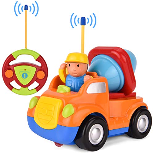 Preisvergleich Produktbild GotechoD RC Baufahrzeuge Betonmischer, Cartoon RC Baustellenfahrzeuge mit Licht Musik, Ferngesteuertes Auto für Kleinkind Kinder ab 2 Jahren
