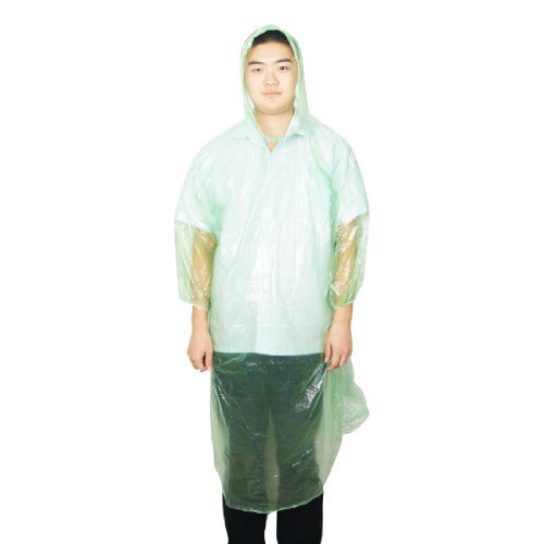 Miki&Co Women Men Green Plastic Hooded Emergency Raincoat Rain Coat