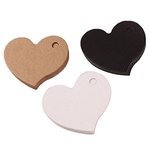 Yalulu 100 Stück Rustikal 45*40mm Kleine Heart Braun Kraft Geschenk Anhänger Papieranhänger Tags Labels zum Hochzeit Party Etikett Selbstgestalten Preisetiketten Preisschild Schilder Anhänger Kofferanhänger DIY Deko (Weiß)