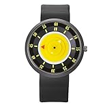 good01 Exquisite Armbanduhr, modisch, kreatives rundes Zifferblatt, Gummiband, Unisex, analoge Quarz-Armbanduhr, Geschenk, gelb