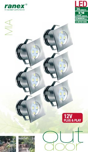 Ranex 5000.476 LED-Bodeneinbaustrahler (6er-Set) für Außen / eckig / befahrbar / belastbar bis zu 1.250 kg / 12 Volt Niedervolt (inkl. Netzteil) / 12m Kabel - 2
