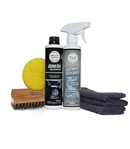 Wavex Leather Care Kit Includes Leather Cleaner 350ml + Leather Conditioner 350g + Wavex Premium Horse Hair Brush + Microfiber Cloth 40x40cm + Foam Applicator