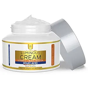 MOUNTAINOR Luminous Cream With 2.5% Kojic Acid, Vitamin C, Blackseed, Licorice & Niacinamide - (50GM) | Non-Oily Formula For Women & Men | Curbs Dark Spots & Pigmentation | For Softer & Brighter Skin