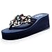 Produktbild Yvelands Damen Sandalen Mode Blume Wedges Flip Flops Plateau Slipper Hausschuhe Strandschuhe Bequeme Flip Flop römischen Sandalen(CN-38,Dunkelblau)