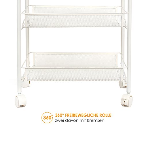 HOMFA Rollwagen Küchenregal Servierwagen Küchenwagen mit Rollen aus Metall Material 3 Etagen 45*27*63cm Weiß - 3