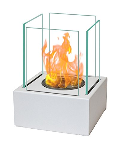 Preisvergleich Produktbild Tischkamin 17x13 cm aus Edelstahl Bio-Ethanolkamin weiß