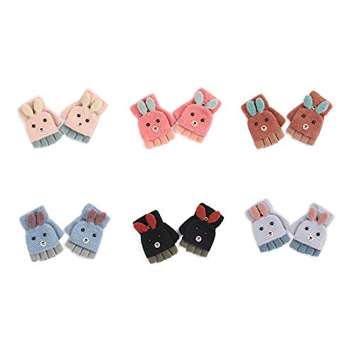 Tcare 1 Paire Unisexe Chaud Doux Hiver Gants Tricotés pour Enfants Garçons Filles Bébé Gant Mitaines avec Flip Cover Multi Couleurs