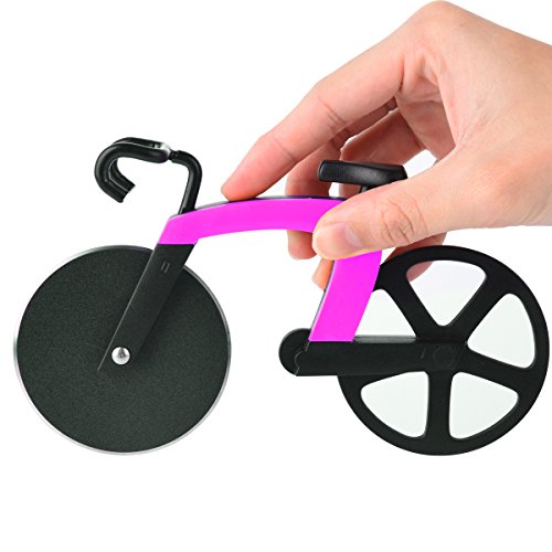 Pizzaschneider Fahrrad Pizza Schneidrad, Küche & Haushalt Edelstahl Räder Cutter Tool – Rose Red - 2