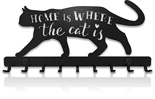 Porte-Clés Mural Sweet Home Chat Décoratif (Support à 9 Crochets), Patère en Métal pour Porte d'Entrée, Cuisine ou Garage | Rangement pour Clés de Maison, Travail, Voiture, Véhicules | Décor Vintage