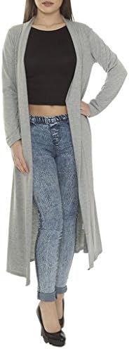 Ladies Boyfriend Long Sleeve Length Maxi Cardigans Women Open Top Plus Size 8-18 (M, Grey)