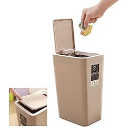Baffect Poubelle de Cuisine Poubelle Poubelle, reg; Type de Couvercle de Cuisine Poubelle de Cuisine Slim Poubelle pour Salon Salle de Bain Corbeille de Papier de Bureau (Brun)