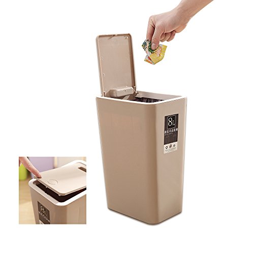 Baffect Poubelle de Cuisine Poubelle Poubelle, reg; Type de Couvercle de Cuisine Poubelle de Cuisine Slim Poubelle pour Salon Salle de Bain Corbeille de Papier de Bureau (Brun)