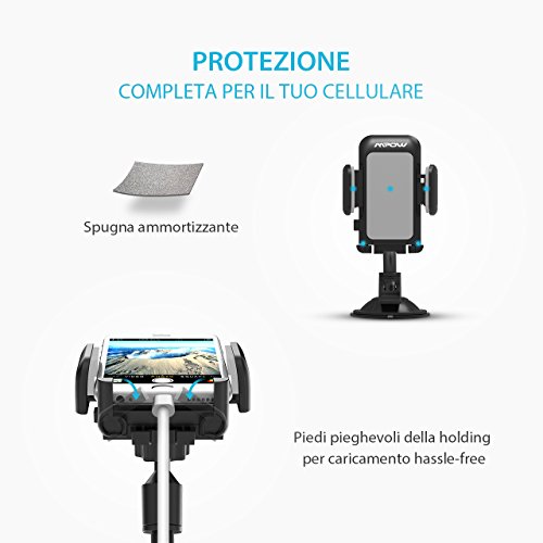 Porta Auto Mpow Porta Cellulare Auto Universale Lungo Braccio Parabrezza Cruscotto del Supporto Cellulare di Montaggio Auto con Facile Tocco e Base Antiscivolo per 4.0-6.0 Pollici Smartphones