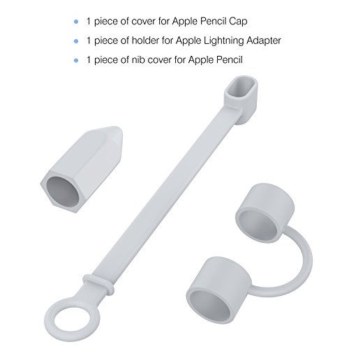 MoKo Apple Pencil Stift Kappehalter – Premium soft Silikon Schutzkappe/ Schreibfeder-Abdeckung/ Halterung / mit Spitzen Ersatzspitzen Halter für Apple iPad Pro Pencil, Grau - 2