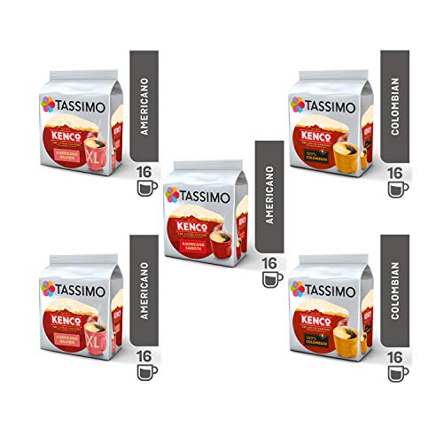 Tassimo Coffee Kenco Bundle - Kenco Americano Smooth / Americano Grande / Pure Colombian pods - Paquete de 5 (80 porciones)