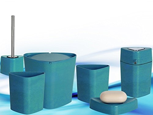 Spirella Trix Eco Badset Badezimmer Sortiment Acqua Blau 5-Teilig Eco Friendly + Kostenloser Zahnbecher Extra !!