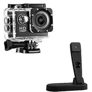 Plasmic Combo Pack of 2 Items - 1080p Sports Waterproof Action Camera, 2in1 Intelligent Dock Charger with Receiver (1 Year Warranty)