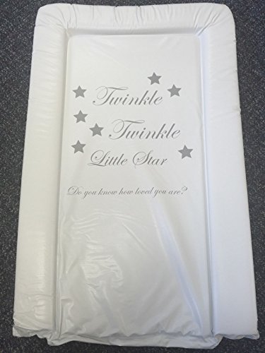 Unique Musical Deluxe Unisex Baby Waterproof Wipeable Changing Mat with Raised Edges - Twinkle Twinkle Litte Star Nursery Rhyme - Twinkle Twinkle Little Star, Do You Know How Loved You Are? - Assorted Colours Available (White with Grey Writing)