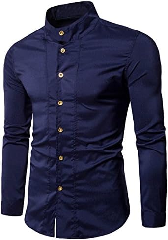 Men's Blouse,Moonuy The Way To be A Gentleman Men Autumn Winter Fashion Personality Casual Slim Long-sleeved Solid Button Shirt Handsome Top T-Shirt Casual Blouse (Navy, L)