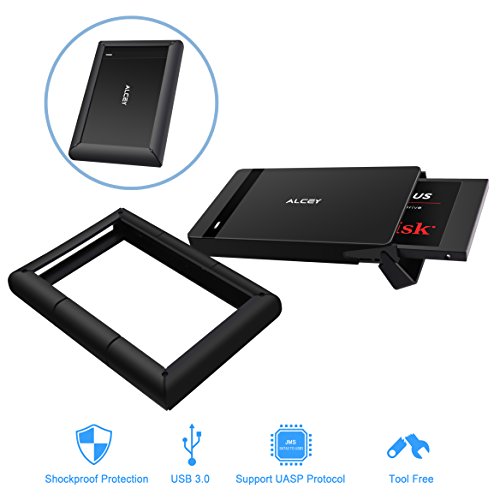 Stoßfestes Alcey 2.5 Zoll USB 3.0 High Speed HDD SSD Festplattenlaufwerk externes Gehäuse, mit stoßfestem Silikonfänger , Unterstützt UASP SATA III, einfache Installation ohne Software