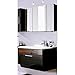 Produktbild Badezimmer Waschtisch und Spiegelschrank Set in Hochglanz anthrazit mit Walnuss Dekor, 90cm Waschtischunterschrank mit Mineralgussbecken