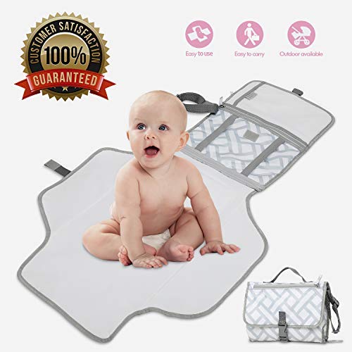 Tapis a Langer Portable, Loori Matelas à Langer de Voyage, Matelas à Langer à Couches pour Changer pour bébés (Gris et Blanc)