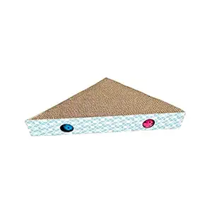 KOKIWOOWOO Corrugated Cardboard Traingle Shape Cat Scratcher Kitty Scratching Pad Scratch Lounge Bed with Natural Catnip Bell Ball Toy