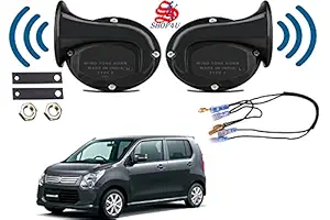 SHOP4U Square Shape Car Windtone Horn with Wire for Maruti Suzuki New Wagon R (Set of 2 Horn with Wire, Black)