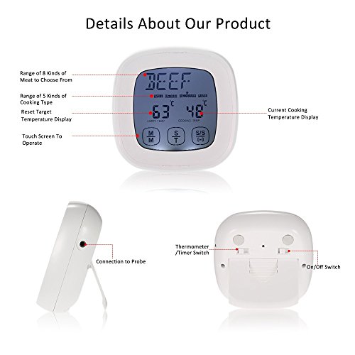 Gazechimp Digital Touchscreen Fleisch Grillen BBQ Thermometer mit Alarmfunktion - 6