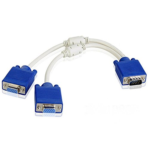 15P VGA-Splitter-Kabel 1 Stecker auf 2 weiblich Y Adapter Monitor-Konverter für PC Video Computer TV-Projektor (White) - 5