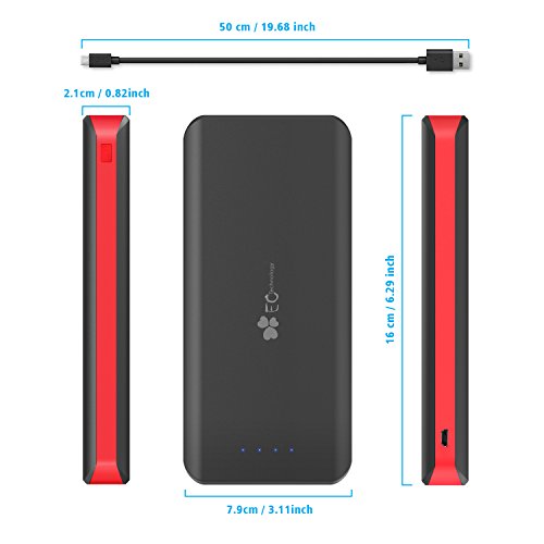 EC TECHNOLOGY 22400  mAh batterie externe 3  ports USB Auto IC Sortie Portable Charge pour iPhone Samsung Galaxy et autres smartphones Noir et rouge 