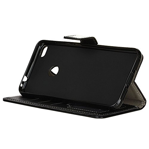 QUENJOY® UltraSlim Case Hülle für Huawei P8 Lite 2017,Dünnes Flip Cover Swivel Holster Handy Tasche mit Kartenfach und Ständerfunktion für Huawei P8 Lite 2017 (5,2 Zoll) Etui in Schwarz - 4