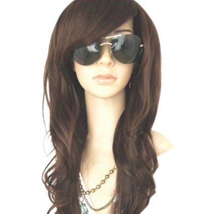MelodySusie Dark Brown Long Full Curly Wavy Glamour Wig with Cap and Comb