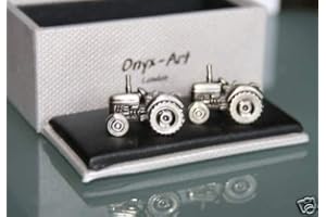 Onyx Art Novelty Cufflinks - Tractor Design * Farmer Gift * BOXED