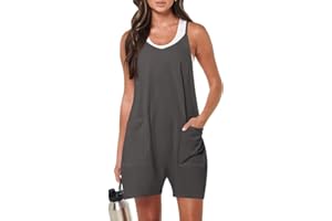 Haibang Mono Mujer Verano Corto Sin Mangas Cuello en V Peto Mujer Verano Espaguetis Sueltos Una Pieza Jumpsuit Casual Mono Pantalon con Bolsillos