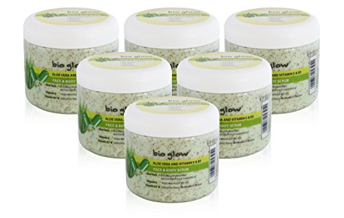 6x Bio Glow ALOE VERA Face & Body Scrub Vitamin E and B5 UV Protection 300ml