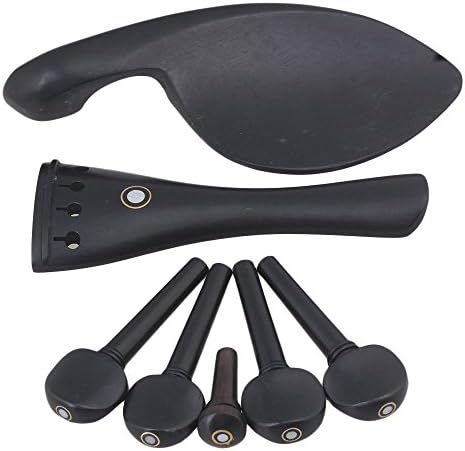 Yibuy black painted wood Wood 4/4 Violin Chinrest Tuning Pegs Endpin Tailpiece Set