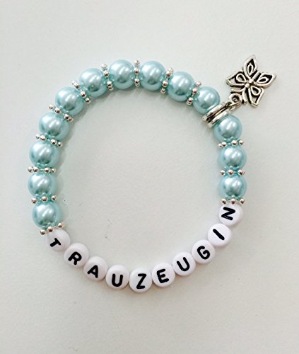 Perlenarmband Trauzeugin für Ihre Hochzeit, Armband gerne auch mit Namen personalisiert (hellblau)