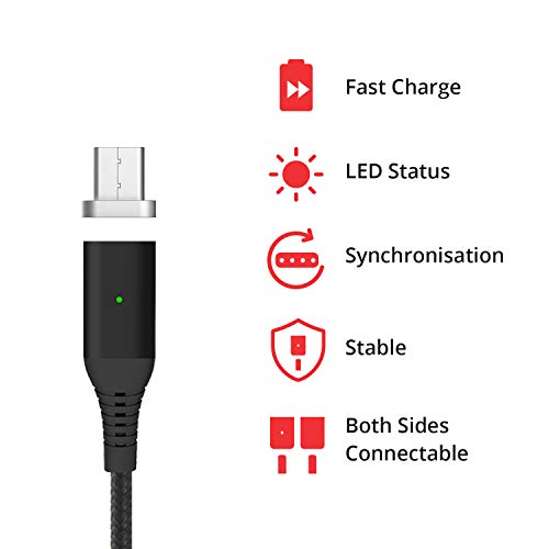 Liamoo   3en1 C  ble Magn  tique USB Chargeur en noir avec 3 adaptateurs     Lightning     USB Type C     Micro USB     Multiple- C  ble de Charge Rapide avec LED     Nylon brais  