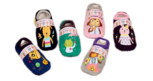 LifeWheel 6 Pairs Unisex Kids Non Skid Gripper Socks Cartoon Ankle Socks Shoes Age 1 2 3 4 Years Old M