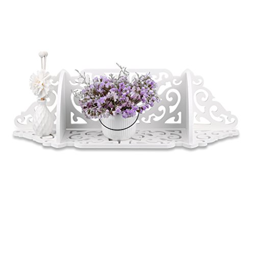 Finether weißes Wandregal Hängeregal Schweberegal kleines Deko Regal im Barock Stil für Wohnzimmer Badezimmer zur Aufbewahrung von Dekoartikel Toilettenartikel Fotorahmen aus WPC Wandmontage weiß 53 x 15 x 15 cm - 2