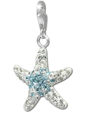 SilberDream Glitzer Charm Großer Seestern hellblau Swarovski Elements shiny Anhänger 925 Silber für Bettelarmbänder...