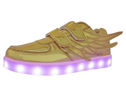 WINNEG - Zapatillas con alas para Chicos y Chicas con Carga USB, 7 Colores LED, Color Dorado