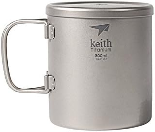 Ultralight titanium mug of 300 ml volume with a cover: double wall and foldable handle, it is ideal for camping, backpacking, trekking