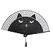 Produktbild Tinksky Faltfächer mit niedlichem Katzenmotiv, Bambus, handbemalte Seide, Cartoon-Motiv, für den Sommer, schwarz